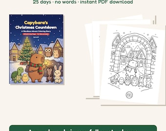 Calendar of Adviento para Colorear PDF, Dibujos de Navidad para Niños, 25 Days Capibara, Historia sin Palabras Imprimible