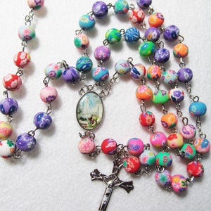 Rosary, Our Lady of Fatima, Polymer Clay 8mm bead Rosary, Traditional 5 decade rosary, Our Lady of Fatima, 3 children Cathedral center TR 25