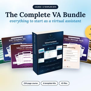 Virtual Assistant Course Bundle, VA Business Templates, Client Onboarding, SOP, Pricing Calculator, Tracker
