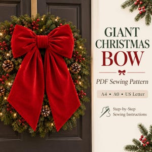 Large Christmas Bow Sewing Pattern PDF, Door Bow Pattern, Holiday Bow, DIY Christmas Decor, Instant Download