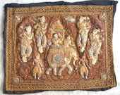 Antique Kalaga Burmese Tapestry Elephants Embroidered Sequins Stones Couching