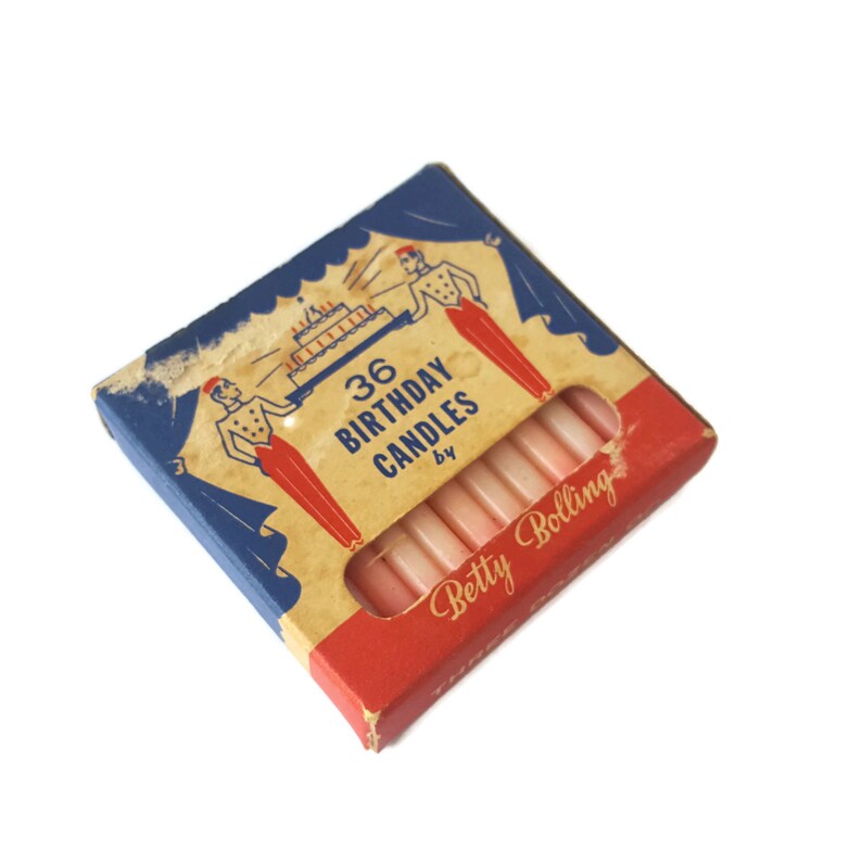Vintage Birthday Candles Original Box Betty Bolling Pink Birthday Candles Birthday Cake Candles Mid Century Candles Mixed Media