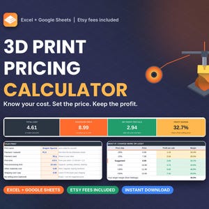 3D Print Pricing Calculator, Filament Cost & Etsy Fee Tool (Excel/Google Sheets)