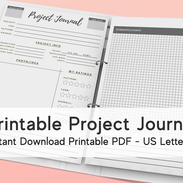 PRINTABLE Project Journal Pages for Crochet and Knitting Project Journal Notebooks | PDF Printable Pages