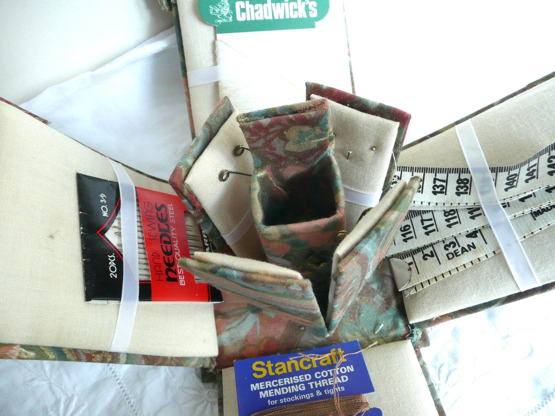 Vintage Fabric Fold Out Sewing Box Fabric Sewing Box Containing Pins