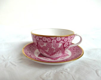 Vintage SPODE Copeland Miniature Pink Primrose Teacup & Saucer - bone china Spode miniature cup and saucer - pink Spode china cup saucer