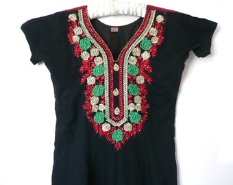 Vintage embroidered dress - Indian hand embroidered and beaded dress - vintage kuchi embroidered dress