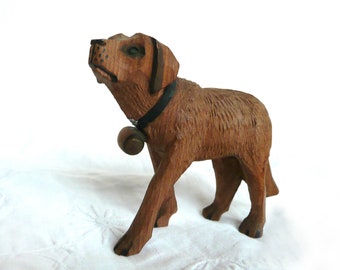 Hand carved wood St Bernard dog - little Black Forest carved wood Swiss St Bernard - Swiss souvenir wooden dog - Hand carved dog