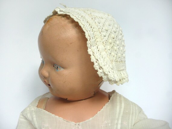 Antique hand crochet baby bonnet - antique cream … - image 8