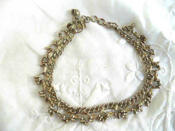 Vintage Indian brass bell anklet - vintage silver… - image 1