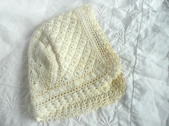 Antique hand crochet baby bonnet - antique cream … - image 10