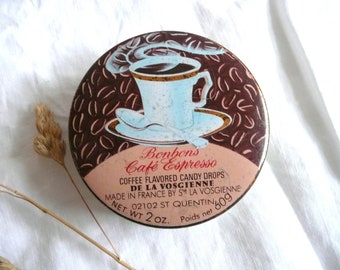 Vintage French sweet tin - Bonbons Cafe Espresso tin - La Vosgienne Cafe Espresso Coffee Flavoured Candy Drops Tin