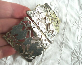 Antique silver plated buckle - ornate leaf design star burst pierced silver plated buckle - art nouveau silver plated buckle