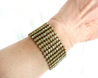 1950s rhinestone bracelet - mid century bracelet - deep white rhinestone cuff bracelet - mid century diamante bracelet