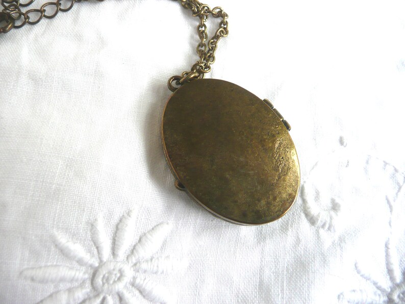mid century locket Enamel flower locket green enamel and brass locket green and gold rose locket with magnetic closure