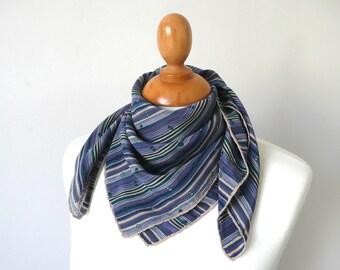 Jaeger silk scarf - vintage blue, green and cream silk scarf with hand rolled edges - vintage Jaeger silk square