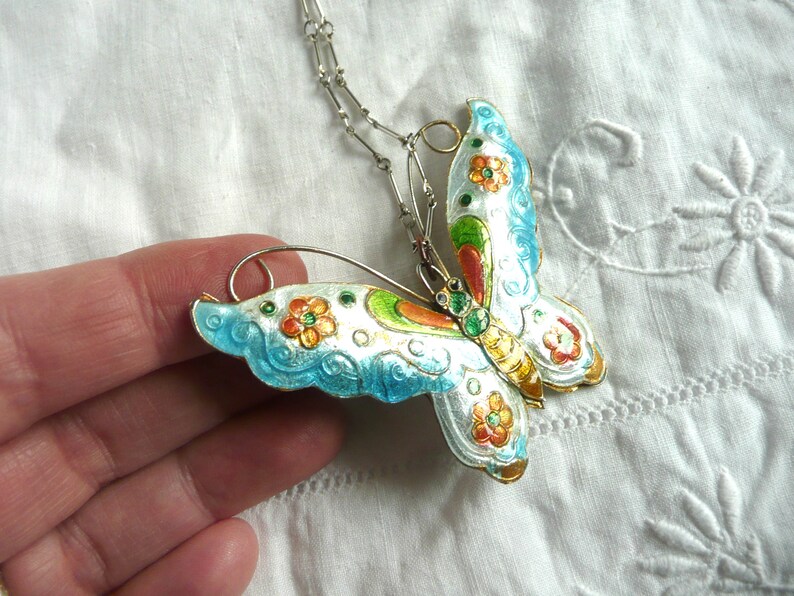 Cloisonne butterfly pendant double sided vintage cloisonne Etsy
