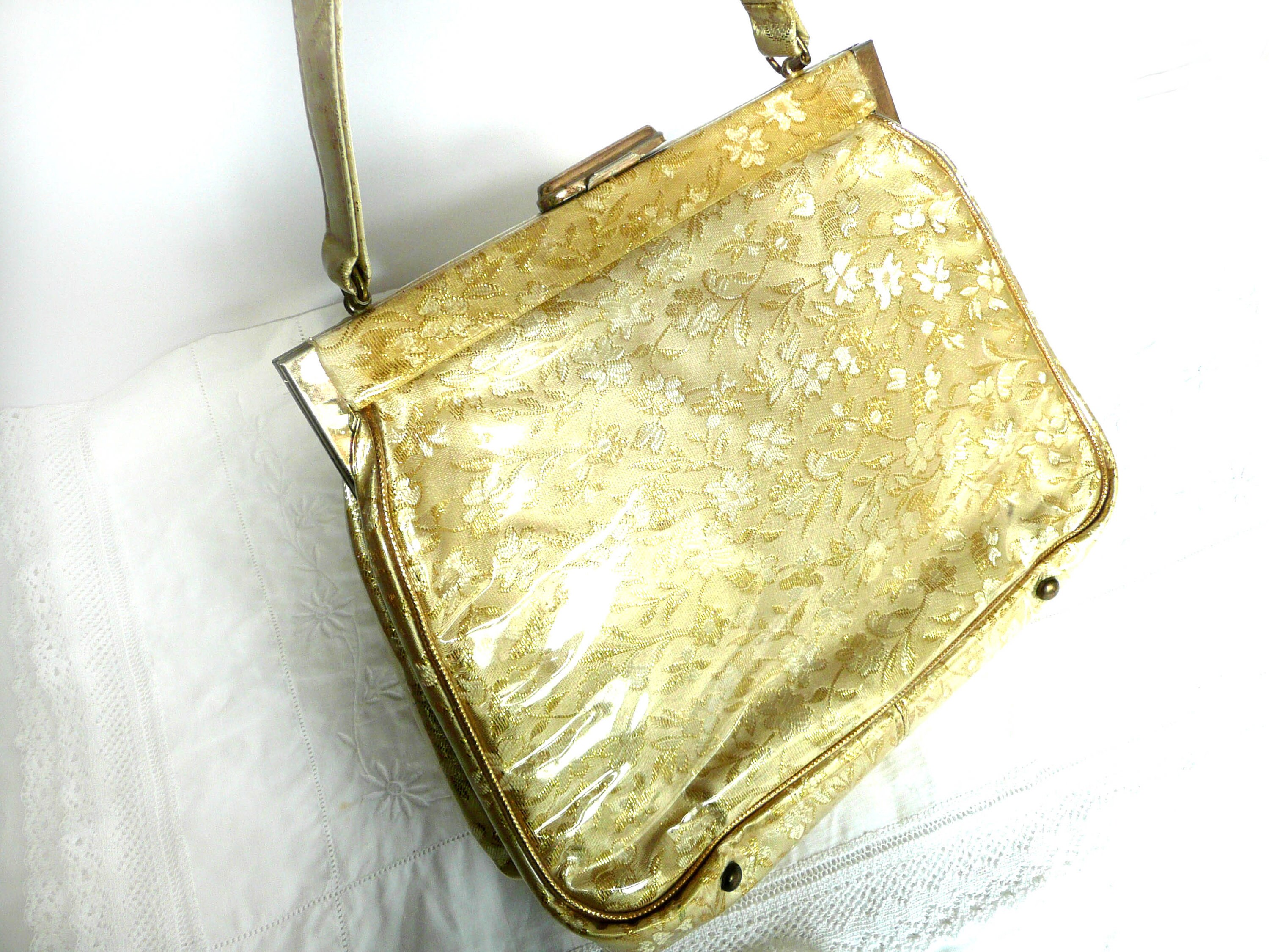Julius Resnick Clear Plastic Brocade Handbag 1950s 60s JR 