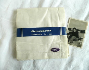 Vintage white men's Snowdrift handkerchiefs - vintage unused Irish linen handkerchiefs - large white handkerchiefs cutwork edge