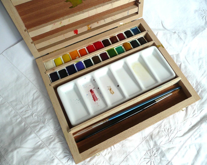 Vintage Paint Box With Watercolour Paints Two Brushes and Etsy