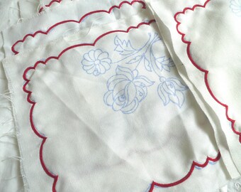 Vintage Hungarian napkins with embroidery transfer and matching runner - six embroidered Hungarian cotton napkins