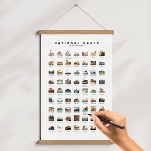 National park canvas checklist with frame! National park art, Date your park visit! National park poster, hiker gift, Wall hanging, Map,