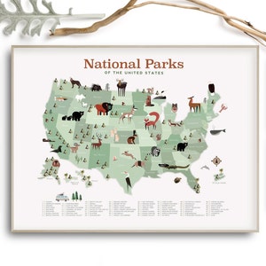 National park map, Nursery art, National park art, Art for kids room, kids camping art, Kids room art, Baby shower, Nursery art, Baby shower