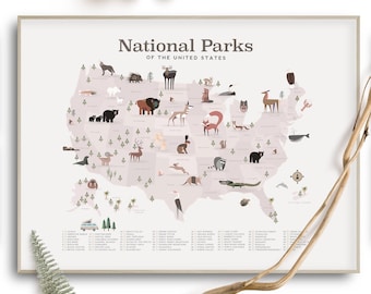 National Park Map: Dusty Rose Kids Wall Decor, Nursery Art