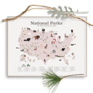 National park map, Print yourself JPG files, National park art poster, Art for kids room, National park theme decor, Nursery, Baby shower