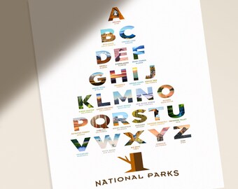 National Park Alphabet Poster: Tree Shape ABCs, Nursery Art