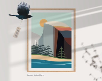 Yosemite National Park Print: Half Dome, Modern Art Minimalist Travel Poster