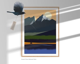 Grand Teton National Park Poster: Uniquely Illustrated Modern Minimalist Travel Print