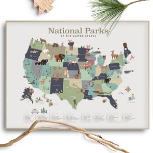 National park map print poster for nursery or kids room. Baby shower gift. Wall decor art. Great reviews! Mom&#39;s and kid&#39;s love this map. Map