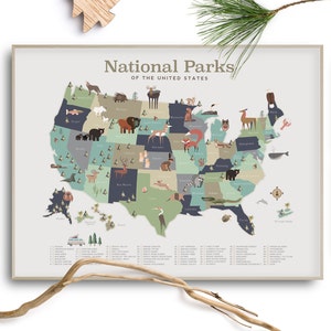 National park map, National park theme, Kids room art, Baby Shower gift, National park checklist, Wall decor, National park art, Maps of USA