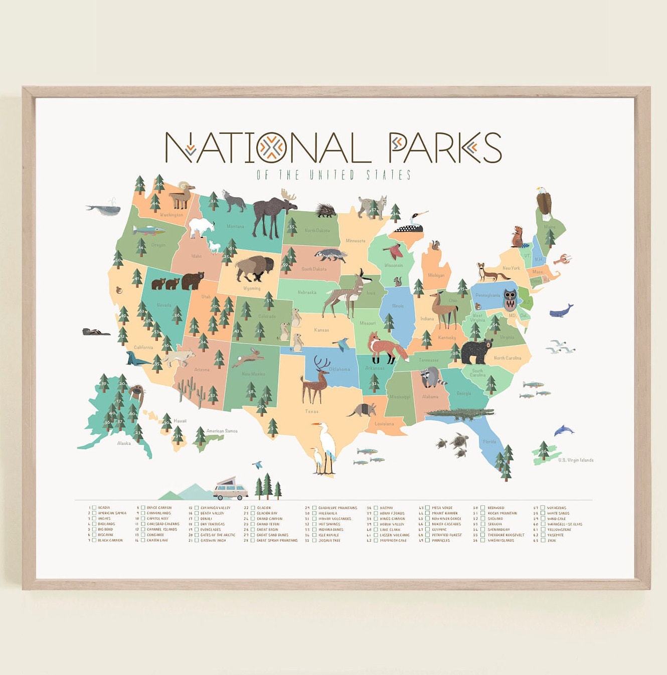 National Parks Bucket List Scratch Poster Scratch off Print United States  National Parks Gift RV Travel Family Gift 