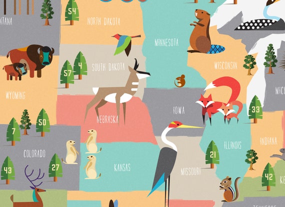 Kids National Park Map 5 Piece Set Room Decor Wall Art For Kids Room Or Nursery National Parks Map Animal Art Baby Shower Gift National Park