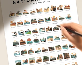 National park poster print, Checklist! National park gift, Hiking poster, National park art, National park map, Hiking art, Travel adventure