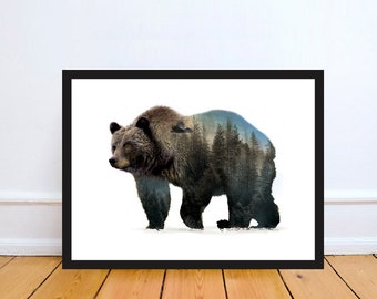 Grizzly Bear Print: Forest Canyon Animal Art
