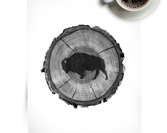 Bison Silhouette Print: Tree Ring Buffalo Art