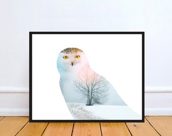 The Snowy Owl Print, Owl Print, Bird Wall Art, Animal Prints, Nature Art, Silhouette Print, Wall Art, Owl, Own Silhouette, Snowy Owl, Modern