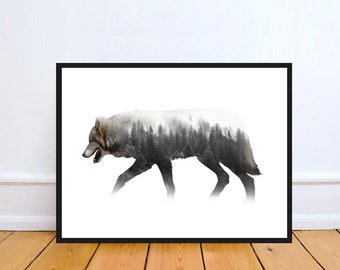 Gray Wolf Print: Nature Silhouette Art, Hiking Decor