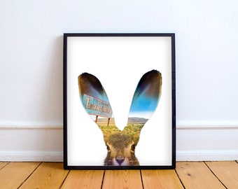 Jackrabbit Art Print: Western Landscape Silhouette (Digital Print)