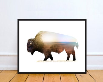 The Buffalo Print, Bison Print, Buffalo, Animal Prints, Wall Art, Digital Print, Art, Buffalo Picture, Yellowstone national park,Animal art