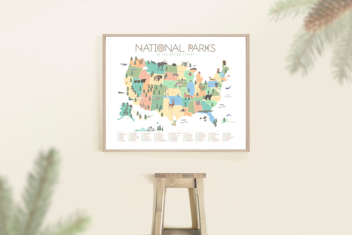 National park map Soft color palette Kids map National park image 0