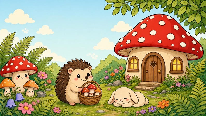 Målarbilder med svamp för vuxna och tonåringar, 40 djärva och enkla söta utskrivbara PDF-bilder med Cottagecore, kawaii målarböcker med skogssvampar för nedladdning bild 2