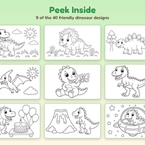 Dinosauriemålarbilder för barn i åldrarna 4-8, 40 utskrivbara söta dinosaurier i PDF-format, enkel och rolig aktivitetsbok för nedladdning, födelsedagsfestgåvor bild 3