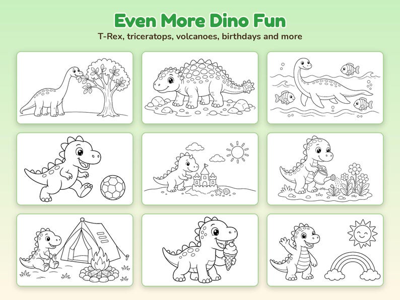 Dinosauriemålarbilder för barn i åldrarna 4-8, 40 utskrivbara söta dinosaurier i PDF-format, enkel och rolig aktivitetsbok för nedladdning, födelsedagsfestgåvor bild 4