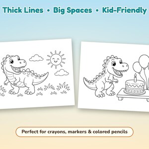 Dinosauriemålarbilder för barn i åldrarna 4-8, 40 utskrivbara söta dinosaurier i PDF-format, enkel och rolig aktivitetsbok för nedladdning, födelsedagsfestgåvor bild 5