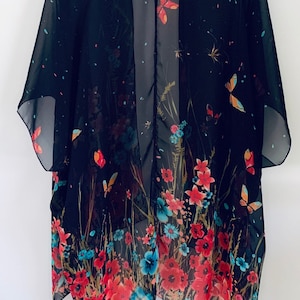 Floral Butterfly Kimono: Sheer Bohemian Beach Cover-Up