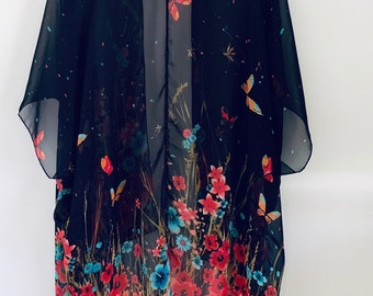 Kimono bohème, kimono papillon floral, couvre-maillot de bain, châle de mariée, châle transparent, plumeau de plage bohème, poncho de festival